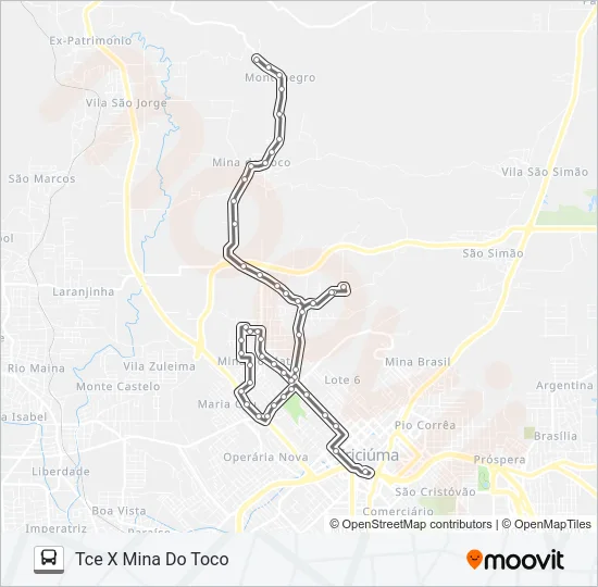 212C MINA DO TOCO(MONTENEGRO) /NASPOLINI /MARIA ZANETTE /RUA JOÃO PESSOA Bus Line Map