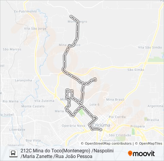212C MINA DO TOCO(MONTENEGRO) /NASPOLINI /MARIA ZANETTE /RUA JOÃO PESSOA bus Line Map