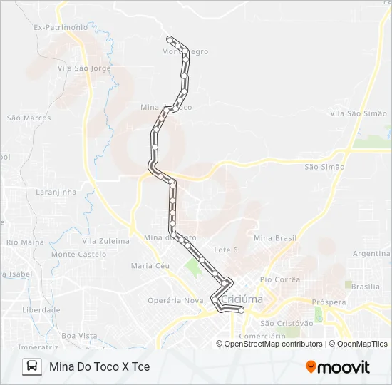 212C MINA DO TOCO(MONTENEGRO) /NASPOLINI /MARIA ZANETTE /RUA JOÃO PESSOA Bus Line Map