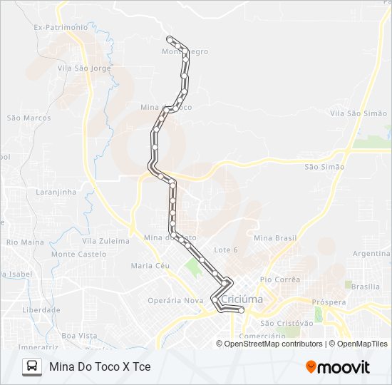 212C MINA DO TOCO(MONTENEGRO) /NASPOLINI /MARIA ZANETTE /RUA JOÃO PESSOA bus Line Map