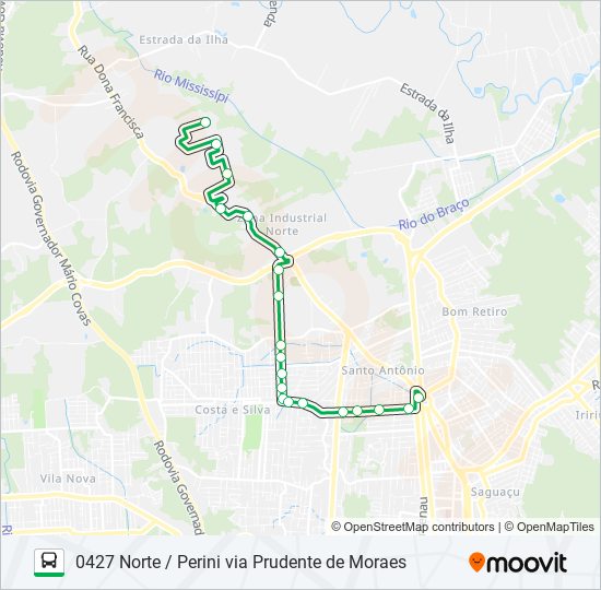 Mapa da linha 0427 NORTE / PERINI VIA PRUDENTE DE MORAES de ônibus