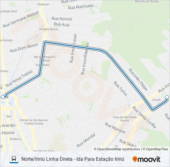 Mapa da linha 0133 NORTE/IRIRIÚ LINHA DIRETA de ônibus