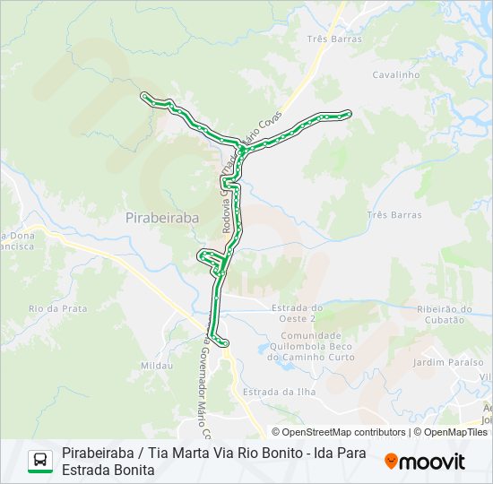 Mapa da linha 4028 PIRABEIRABA / TIA MARTA VIA RIO BONITO de ônibus