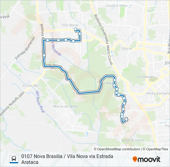 0107 NOVA BRASILIA / VILA NOVA VIA ESTRADA ARATACA  Line Map