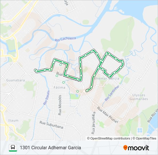 Mapa da linha 1301 CIRCULAR ADHEMAR GARCIA de ônibus