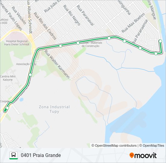 Mapa da linha 0401 PRAIA GRANDE de ônibus