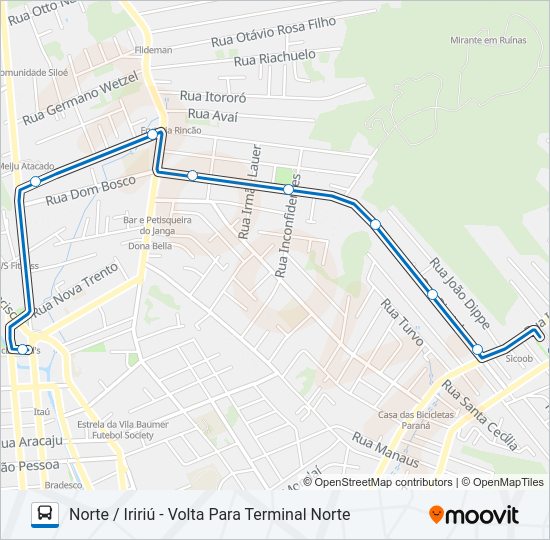 Mapa da linha 0136 NORTE / IRIRIÚ de ônibus