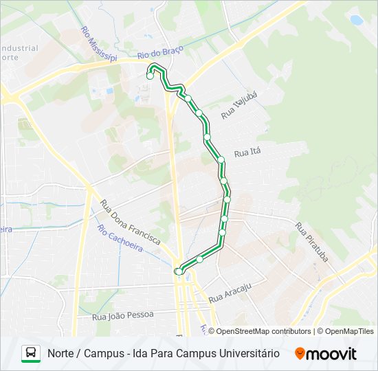 Mapa da linha 0208 NORTE / CAMPUS de ônibus