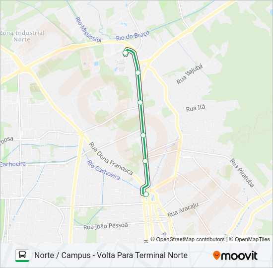 Mapa da linha 0208 NORTE / CAMPUS de ônibus
