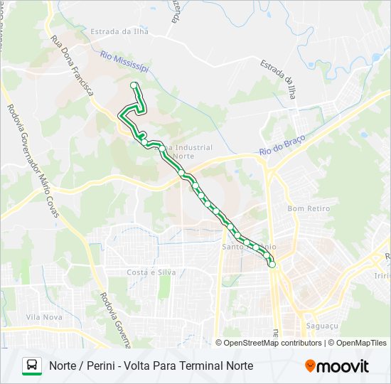 Mapa da linha 0426 NORTE / PERINI de ônibus