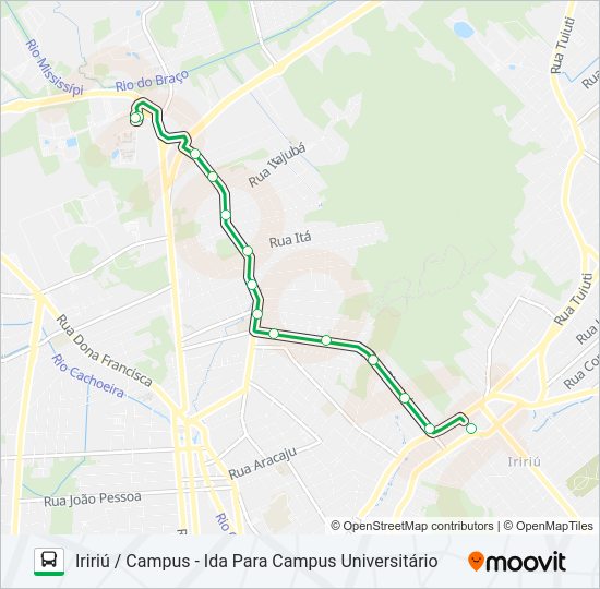 Mapa da linha 0132 IRIRIÚ / CAMPUS de ônibus