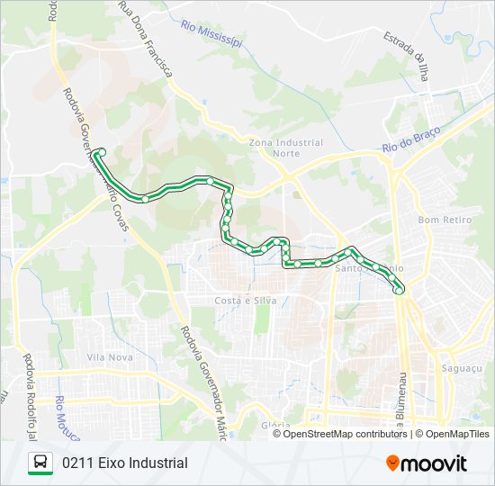 Mapa da linha 0211 EIXO INDUSTRIAL de ônibus