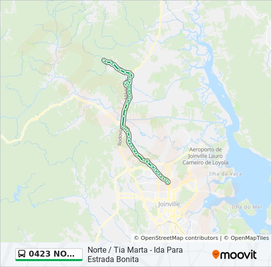 Mapa da linha 0423 NORTE / TIA MARTA de ônibus