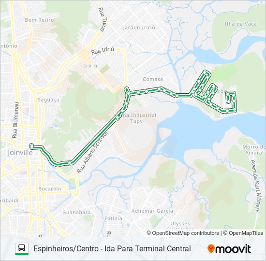 Mapa da linha 0045 ESPINHEIROS/CENTRO de ônibus