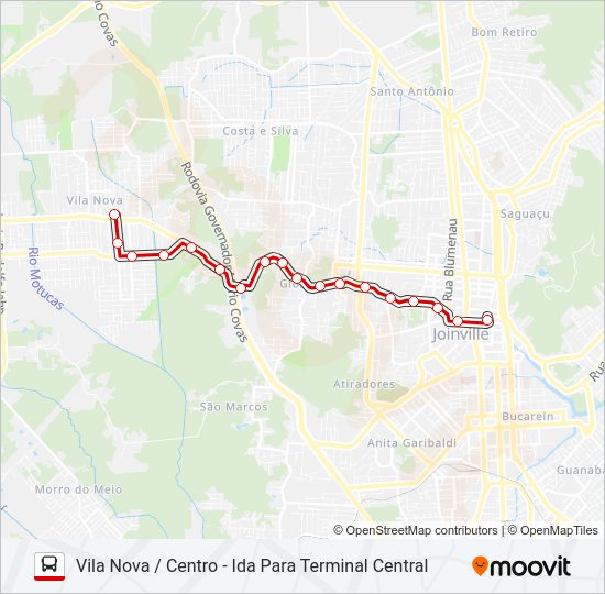 Mapa da linha 0500 VILA NOVA / CENTRO de ônibus