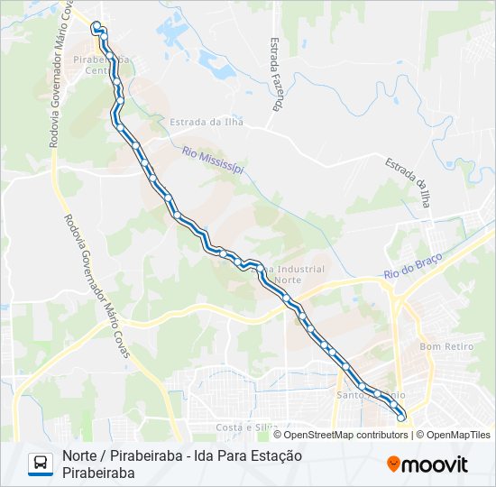 Mapa da linha 0160 NORTE / PIRABEIRABA de ônibus