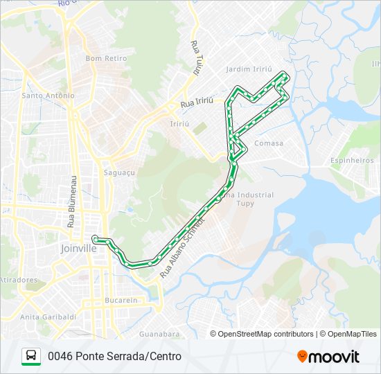 Mapa da linha 0046 PONTE SERRADA/CENTRO de ônibus