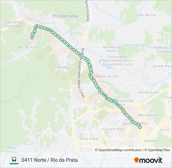 Mapa da linha 0411 NORTE / RIO DA PRATA de ônibus