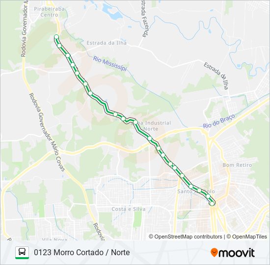 Mapa da linha 0123 MORRO CORTADO / NORTE de ônibus