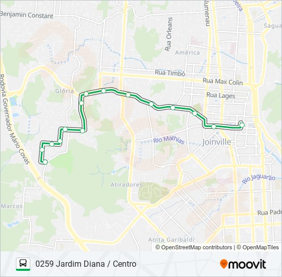 Mapa da linha 0259 JARDIM DIANA / CENTRO de ônibus