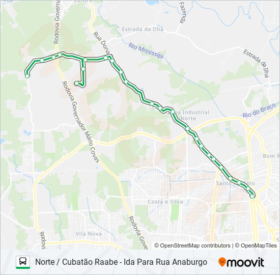 Mapa da linha 0414 NORTE / CUBATÃO RAABE de ônibus