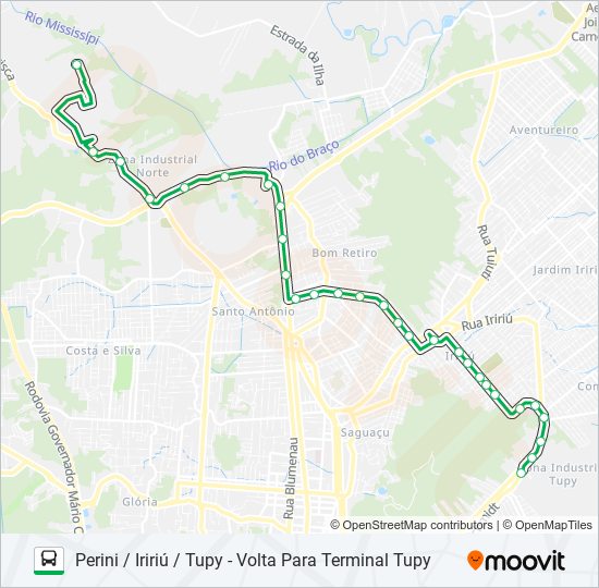 Mapa da linha 0429 PERINI / IRIRIÚ / TUPY de ônibus