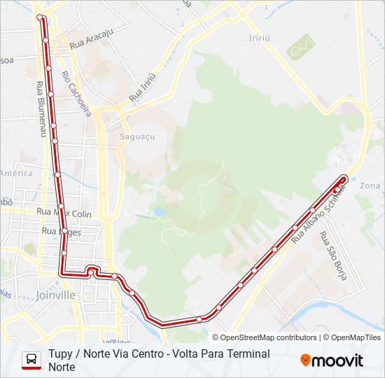 Mapa da linha 0040 TUPY / NORTE VIA CENTRO de ônibus