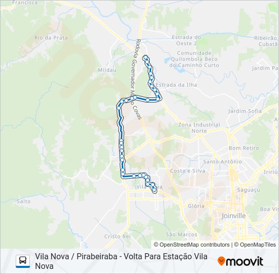 Mapa da linha 0506 VILA NOVA / PIRABEIRABA de ônibus
