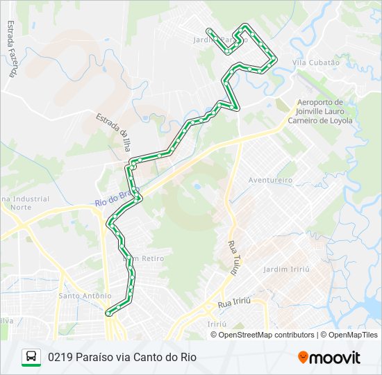 Mapa da linha 0219 PARAÍSO VIA CANTO DO RIO de ônibus