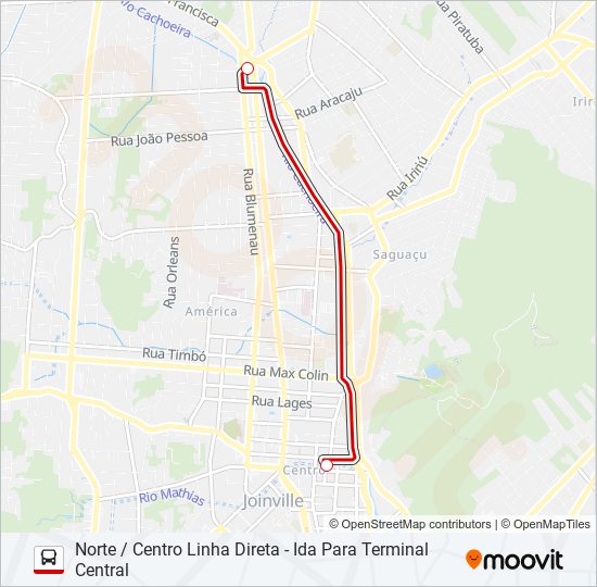 Mapa da linha 0049 NORTE / CENTRO LINHA DIRETA de ônibus