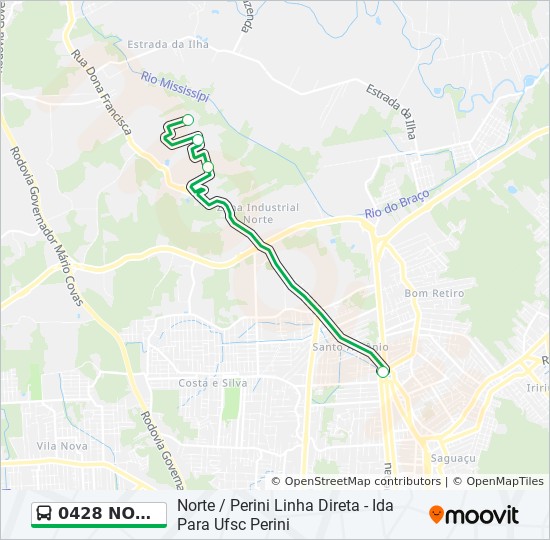 Mapa da linha 0428 NORTE / PERINI LINHA DIRETA de ônibus