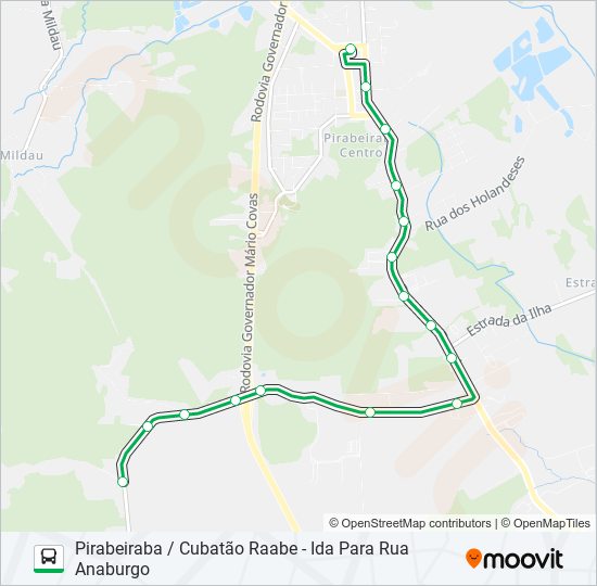 Mapa da linha 4018 PIRABEIRABA / CUBATÃO RAABE de ônibus