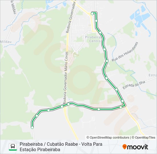 Mapa da linha 4018 PIRABEIRABA / CUBATÃO RAABE de ônibus