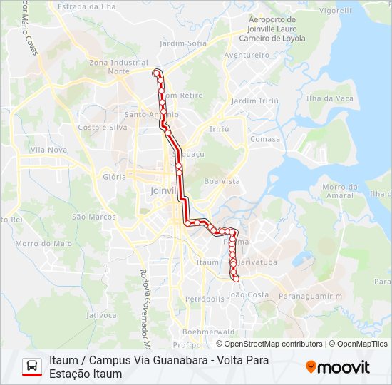 Mapa da linha 0306 ITAUM / CAMPUS VIA GUANABARA de ônibus