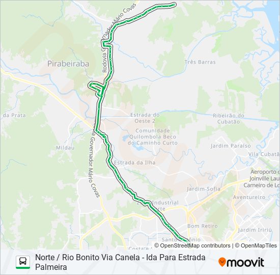 Mapa da linha 0425 NORTE / RIO BONITO VIA CANELA de ônibus
