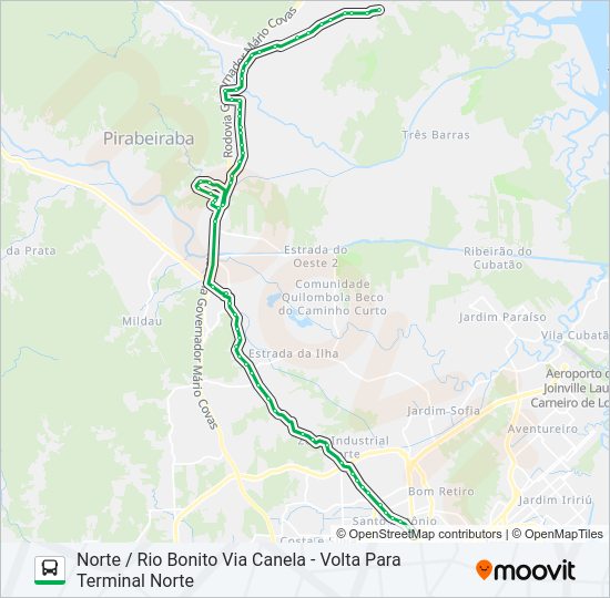Mapa da linha 0425 NORTE / RIO BONITO VIA CANELA de ônibus