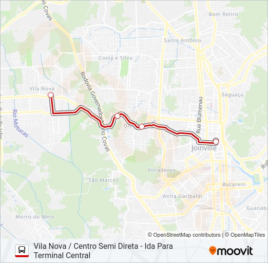 Mapa da linha 0501 VILA NOVA / CENTRO SEMI DIRETA de ônibus