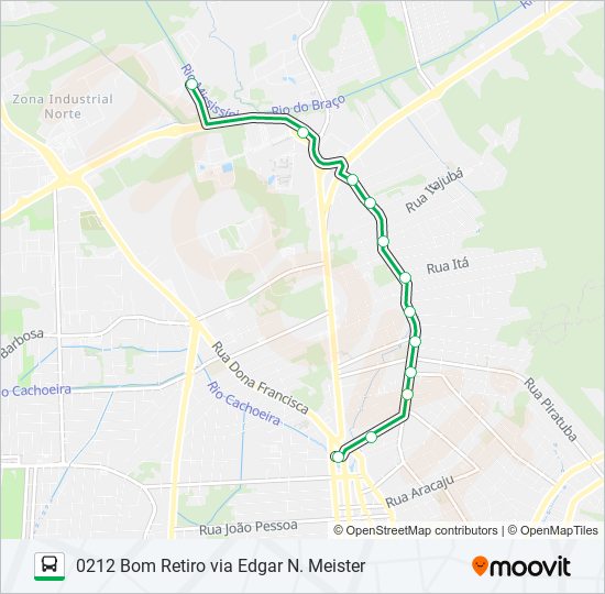 Mapa da linha 0212 BOM RETIRO VIA EDGAR N. MEISTER de ônibus