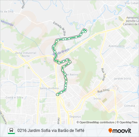 Mapa da linha 0216 JARDIM SOFIA VIA BARÃO DE TEFFÉ de ônibus