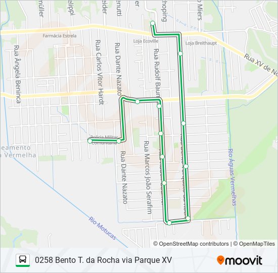 Mapa da linha 0258 BENTO T. DA ROCHA VIA PARQUE XV de ônibus