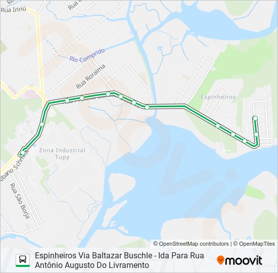 Mapa da linha 0444 ESPINHEIROS VIA BALTAZAR BUSCHLE de ônibus