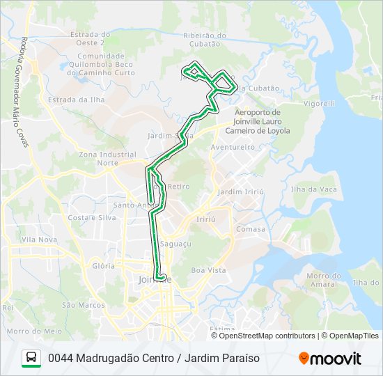 Mapa da linha 0044 MADRUGADÃO CENTRO / JARDIM PARAÍSO de ônibus