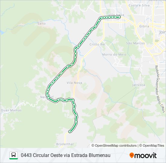 Mapa da linha 0443 CIRCULAR OESTE VIA ESTRADA BLUMENAU de ônibus