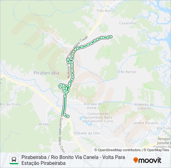 Mapa da linha 4025 PIRABEIRABA / RIO BONITO VIA CANELA de ônibus