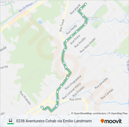 Mapa da linha 0238 AVENTUREIRO COHAB VIA EMÍLIO LANDMANN de ônibus
