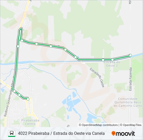 Mapa de 4022 PIRABEIRABA / ESTRADA DO OESTE VIA CANELA de autobús