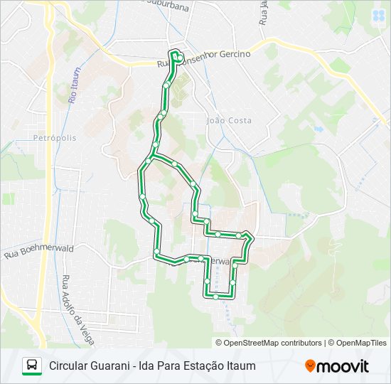 Mapa da linha 1222 CIRCULAR GUARANI de ônibus