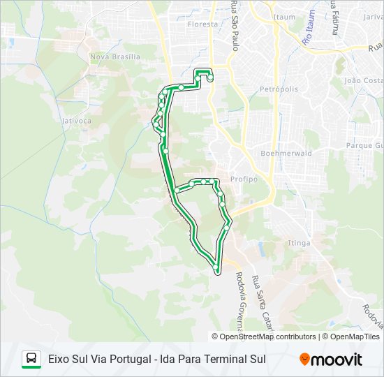 Mapa da linha 7019 EIXO SUL VIA PORTUGAL de ônibus