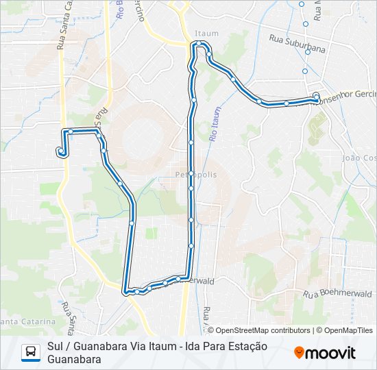 Mapa da linha 0110 SUL / GUANABARA VIA ITAUM de ônibus