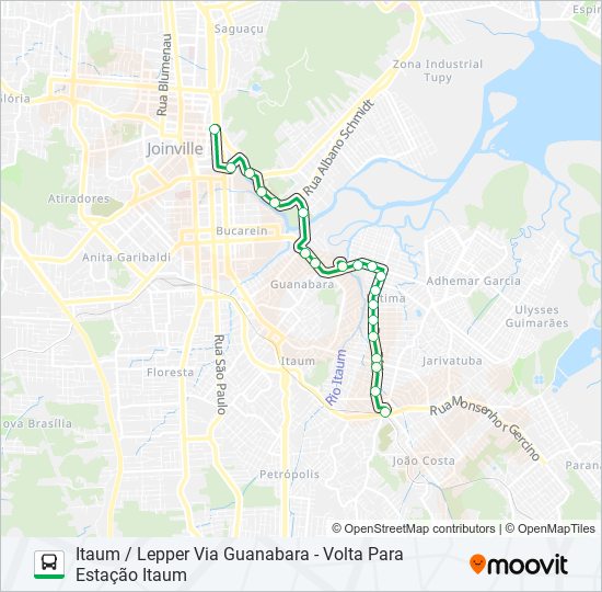 Mapa da linha 1734 ITAUM / LEPPER VIA GUANABARA de ônibus